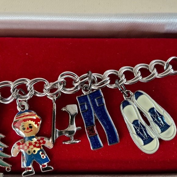 Wells Vintage 1970’s Sterling Silver Double Link Charm Bracelet With 10 Charms - Picture 4 of 14